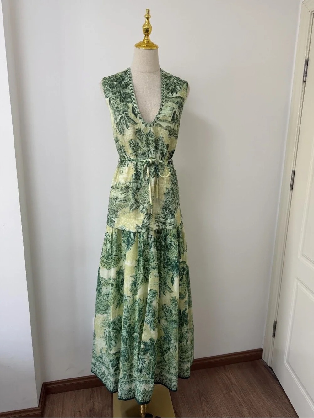 Alemais Green and Cream Tropical Print Maxi Dress